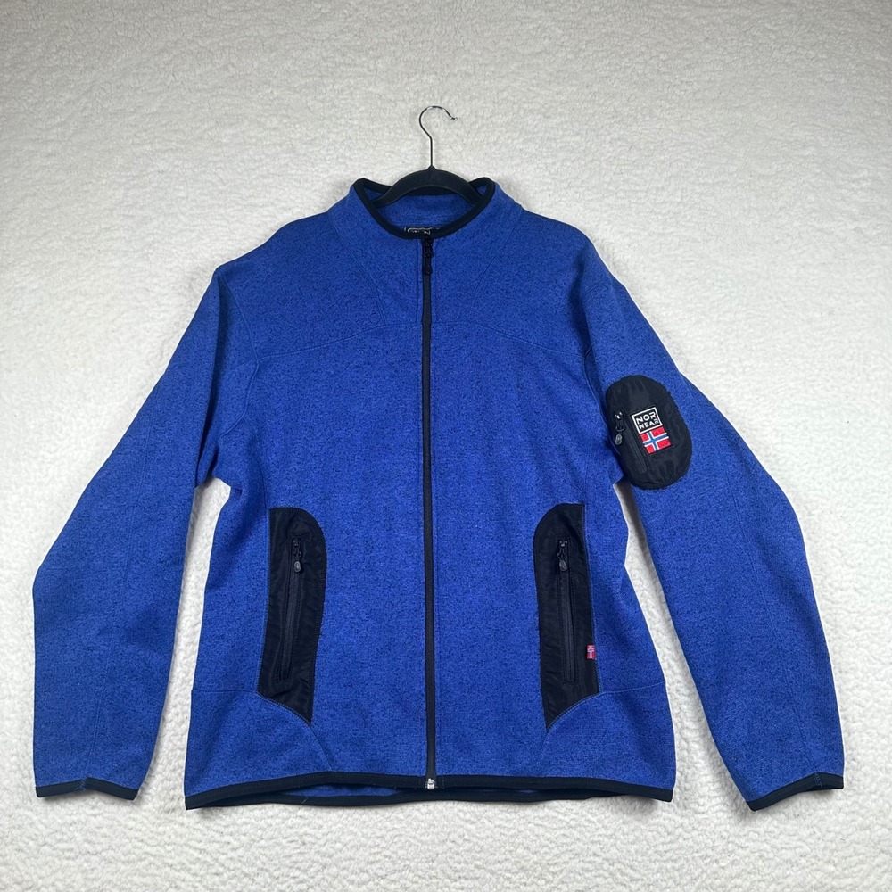 Nor Wear Full Zip Fleece Jacket Mens Outdoor Polymelange XL Blue Hiking Outdoor